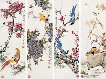 康宁 2005年作 花鸟 四屏